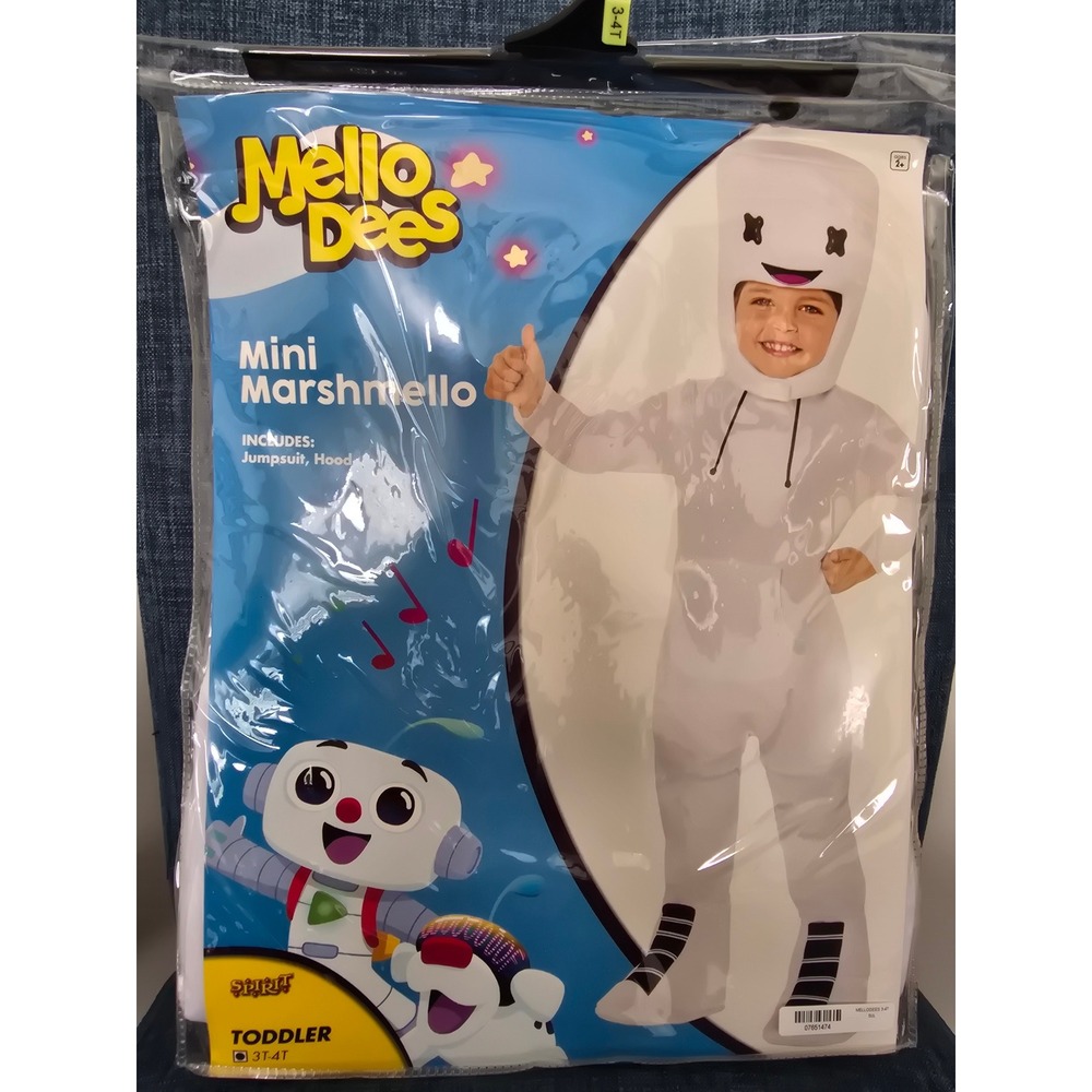 Spirit Halloween Mello Dees Mini Marshmello Toddler Costume White 3T-4T Jumpsuit
